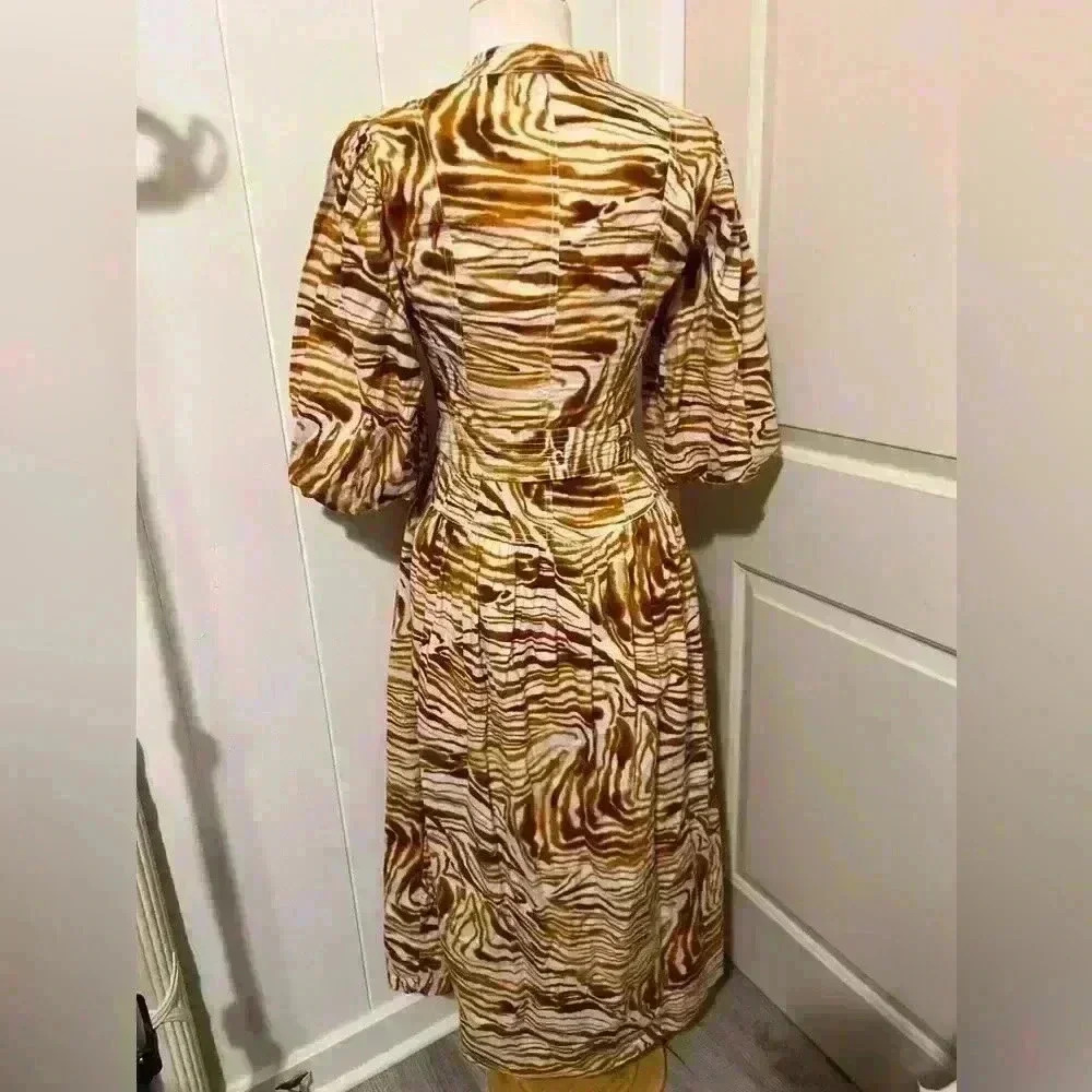 Anthropologie $298 Love The Label Yellow Swirl Bohemian Midi Dress Safari Zebra‎ - Picture 5 of 8